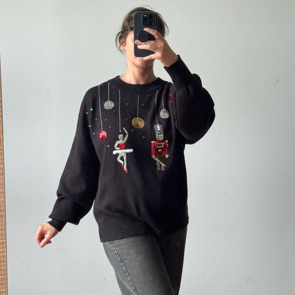 TOPSHOP Black Sequin Nutcracker Christmas Jumper Not So Ugly Sweater